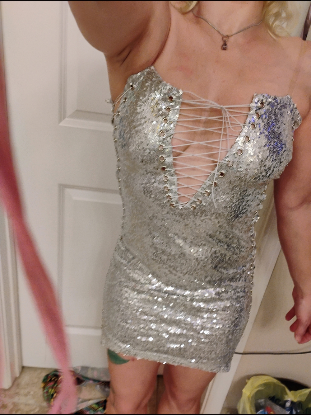 Fashion Nova Silver Sequin Lace-Up Mini Dress - Picture 4 of 7